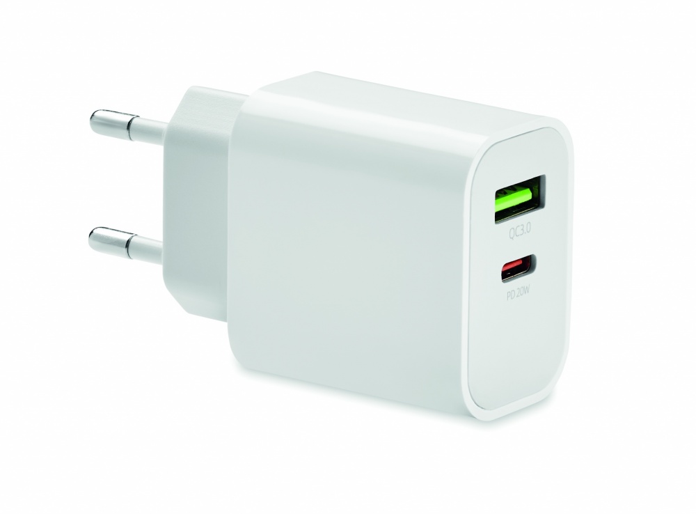 Logotrade firmakingitused pilt: 18W 2 pordiga USB laadija EU pistik